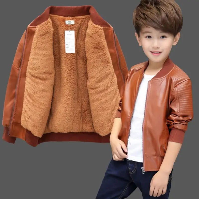 Storazone 2021 Fashion Autumn And Winter Child Coat Waterproof Baby Boys Leather Jackets Plus velvet Thicken Warm CUHK Boys clothes 1-12Y