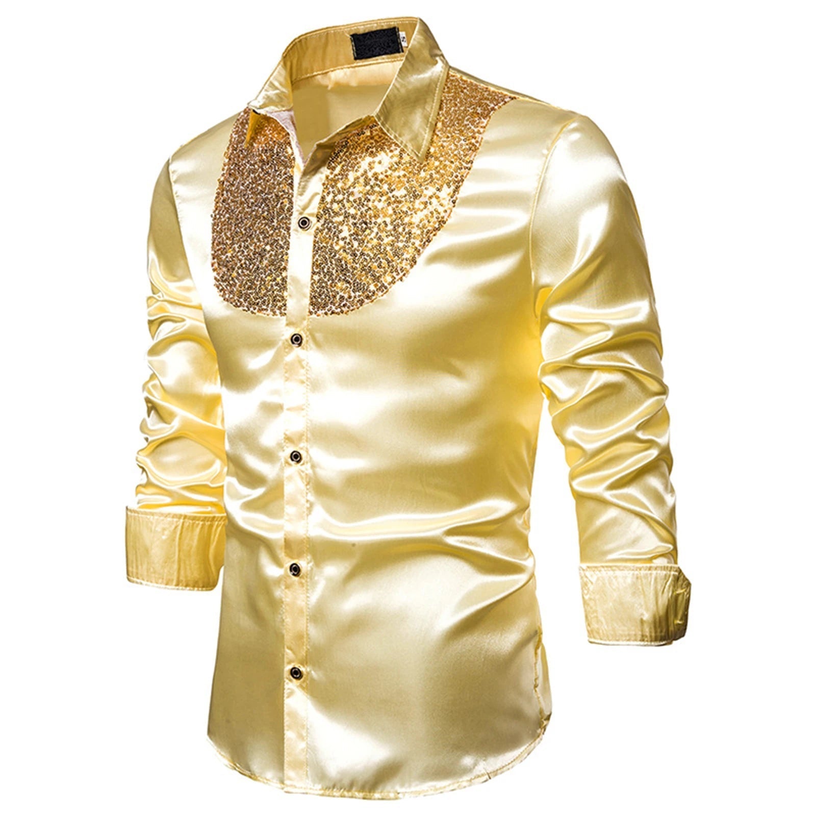 Storazone 2022 New Men's Shirt Sequined Performance Nightclub Men's Host MC Men's Lapel Long Sleeve Solid Color Shirt Mens Dress Shirts