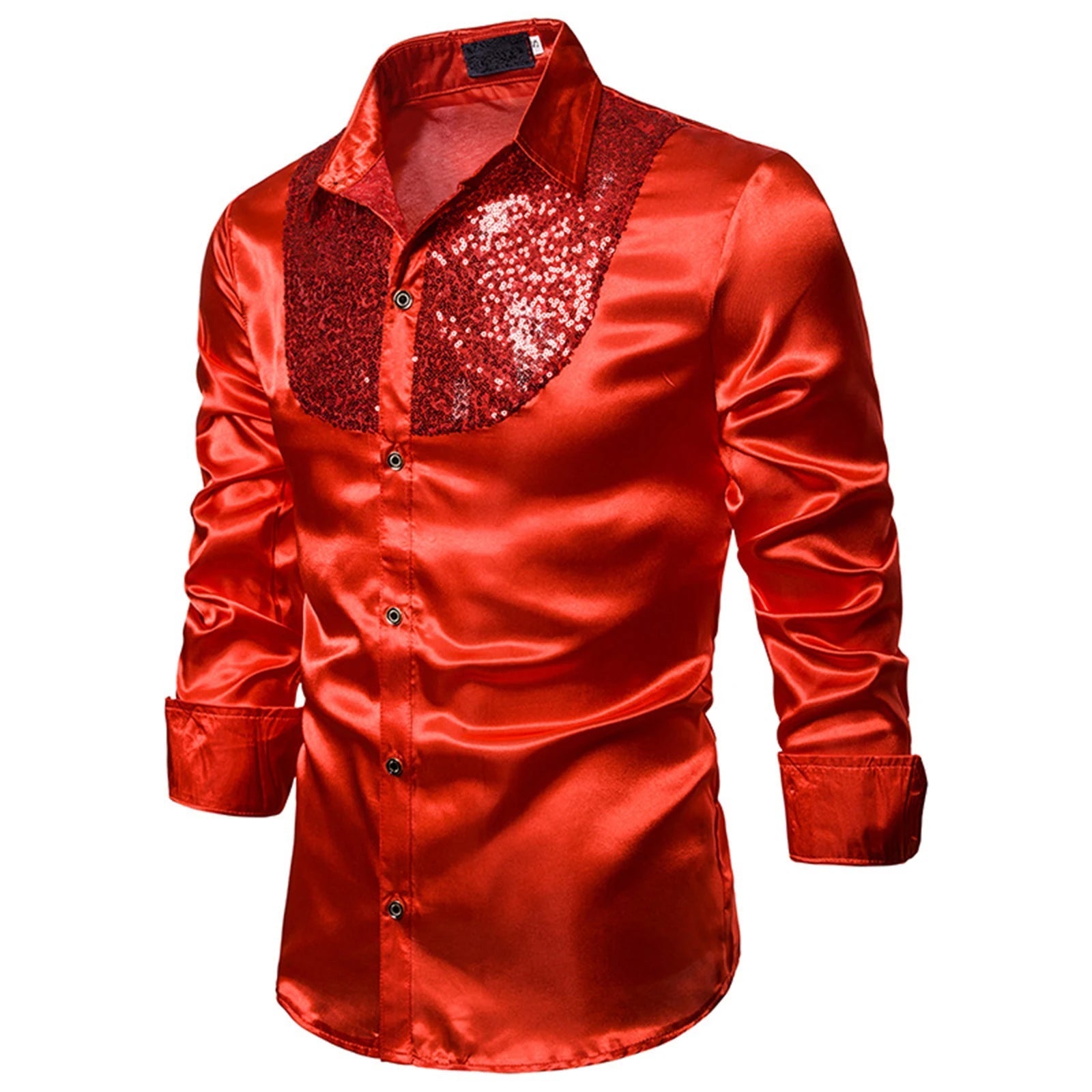 Storazone 2022 New Men's Shirt Sequined Performance Nightclub Men's Host MC Men's Lapel Long Sleeve Solid Color Shirt Mens Dress Shirts
