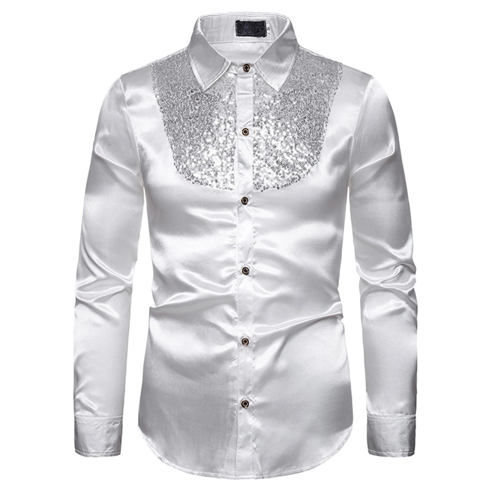 Storazone 2022 New Men's Shirt Sequined Performance Nightclub Men's Host MC Men's Lapel Long Sleeve Solid Color Shirt Mens Dress Shirts