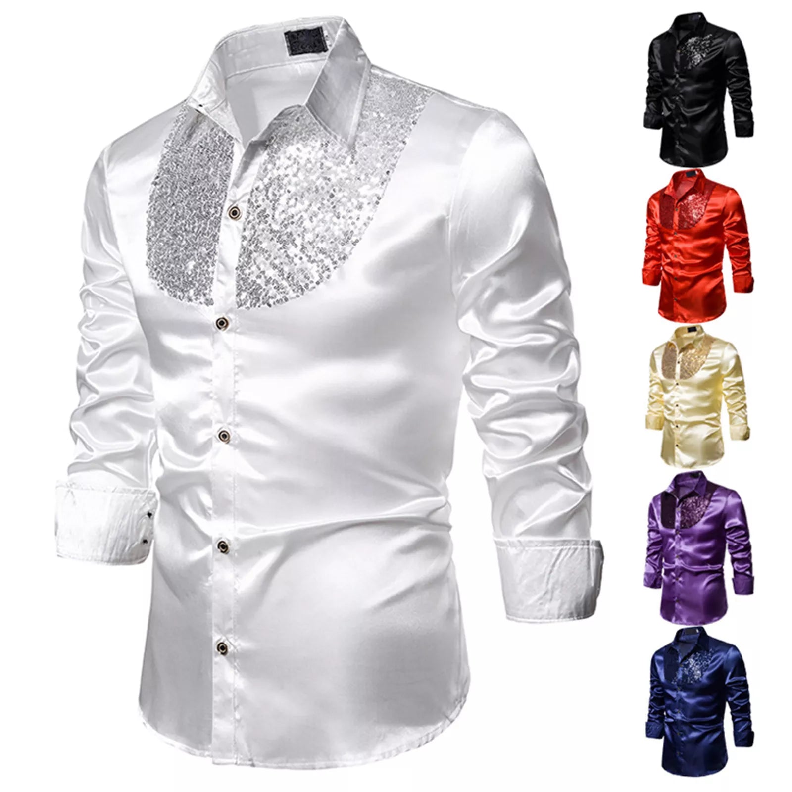 Storazone 2022 New Men's Shirt Sequined Performance Nightclub Men's Host MC Men's Lapel Long Sleeve Solid Color Shirt Mens Dress Shirts