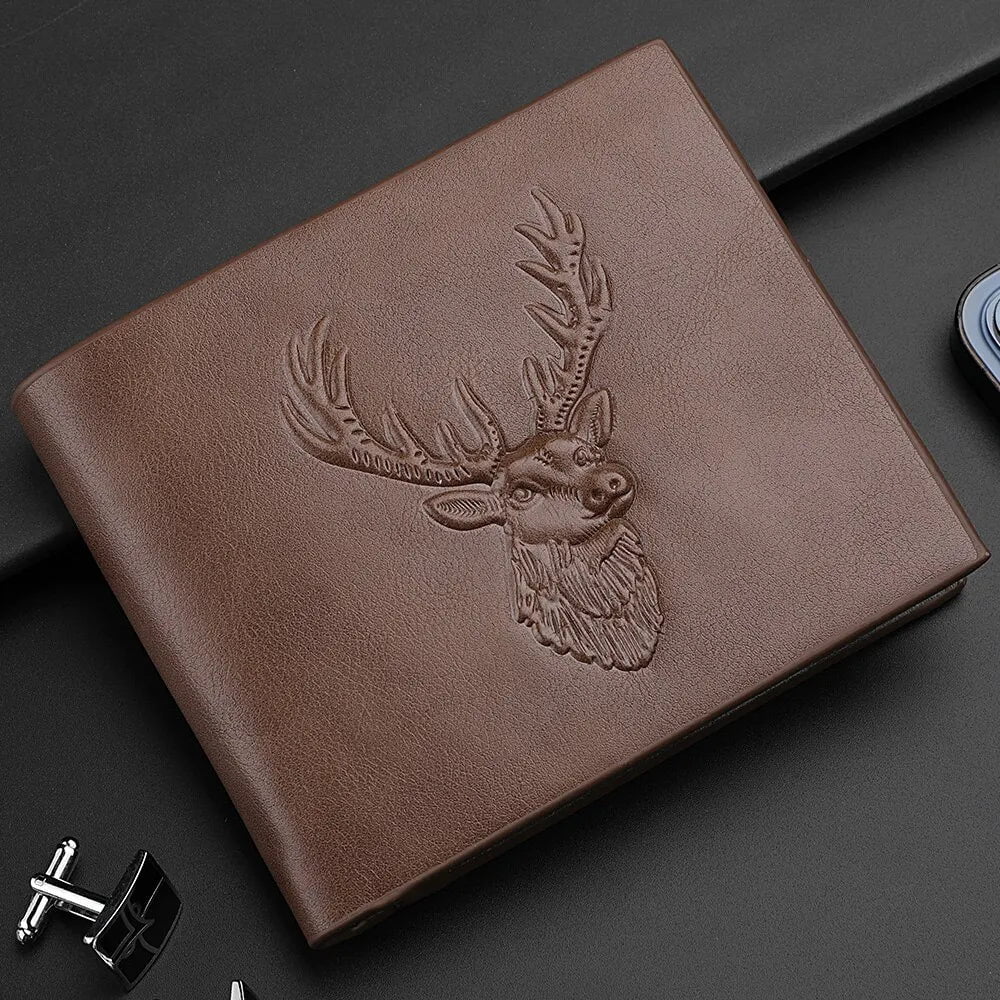 Storazone 2022 New Men Short Embossed Deer Head Pattern Personalized Multi Card Wallet