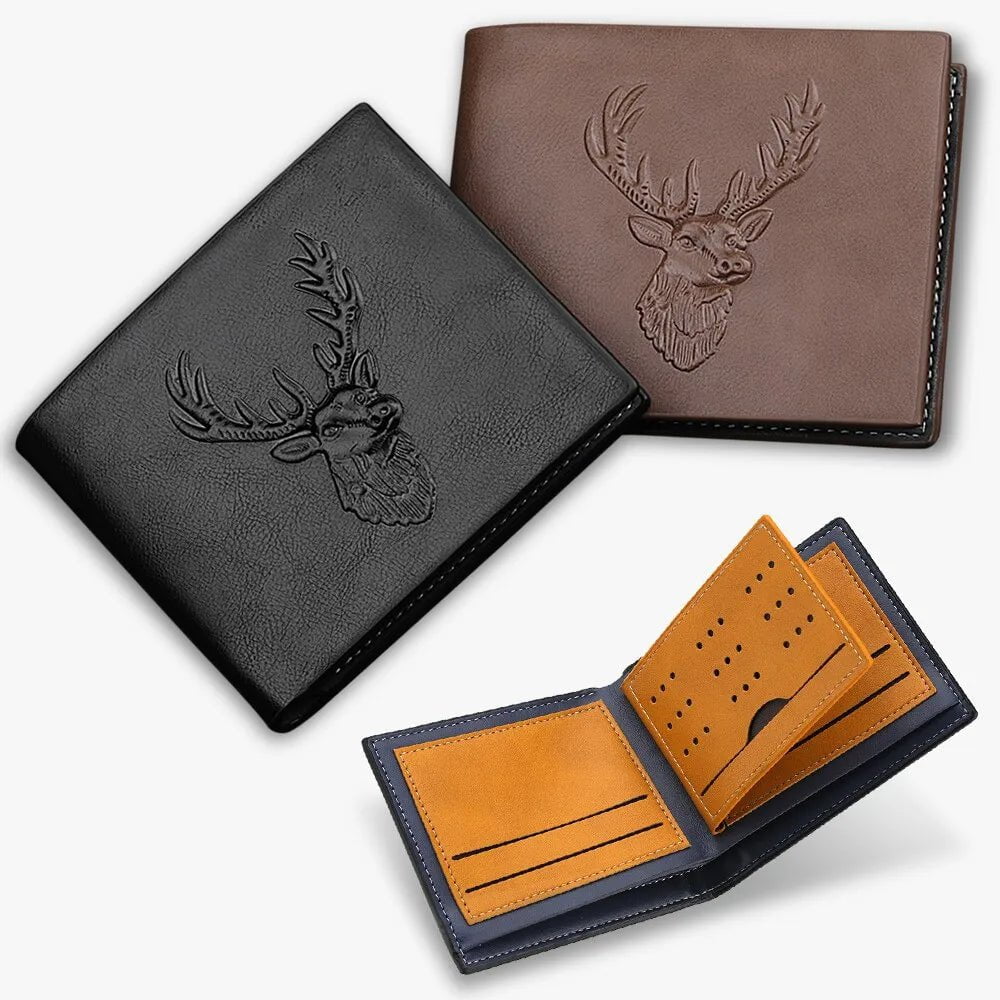 Storazone 2022 New Men Short Embossed Deer Head Pattern Personalized Multi Card Wallet