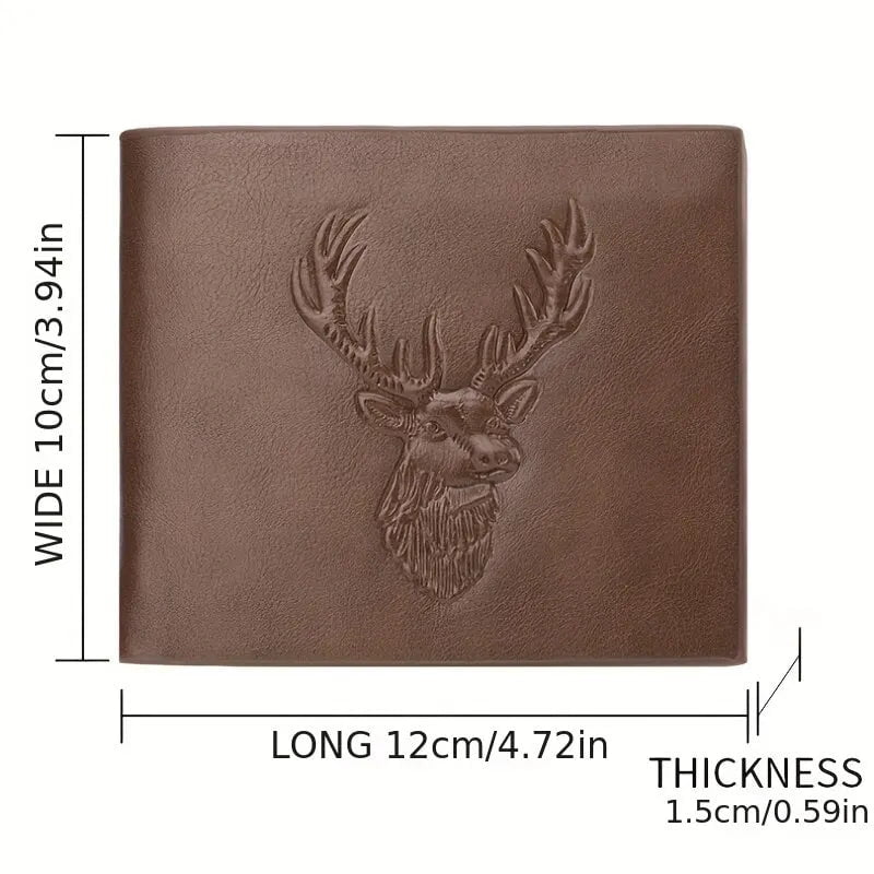 Storazone 2022 New Men Short Embossed Deer Head Pattern Personalized Multi Card Wallet