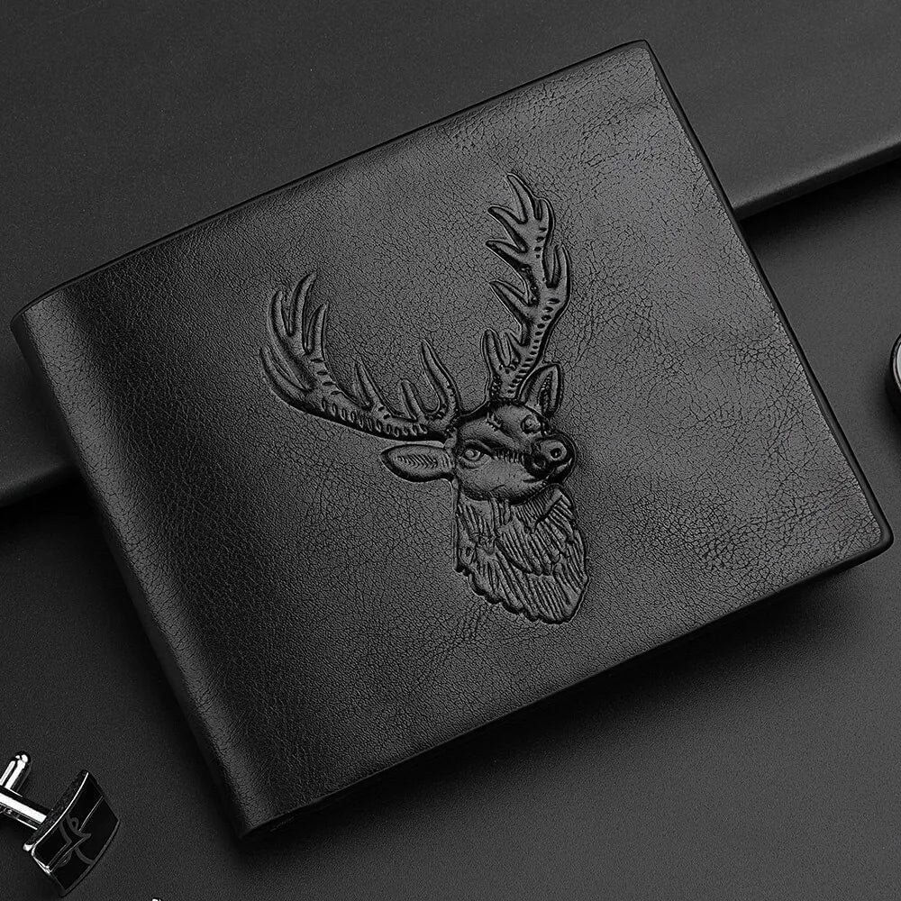 Storazone 2022 New Men Short Embossed Deer Head Pattern Personalized Multi Card Wallet