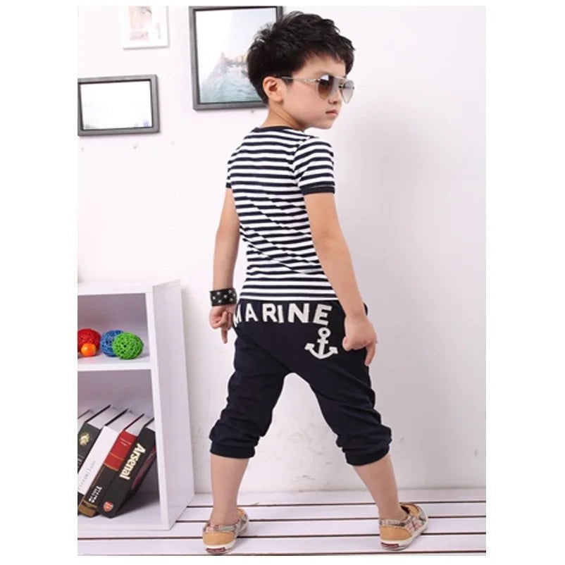 Storazone 2022 Summer Baby Boys Clothes Sets Stripe T-Shirts Hot Shorts Harem Pant Suit Children Clothing Kids Sport Suits Marine Sailor