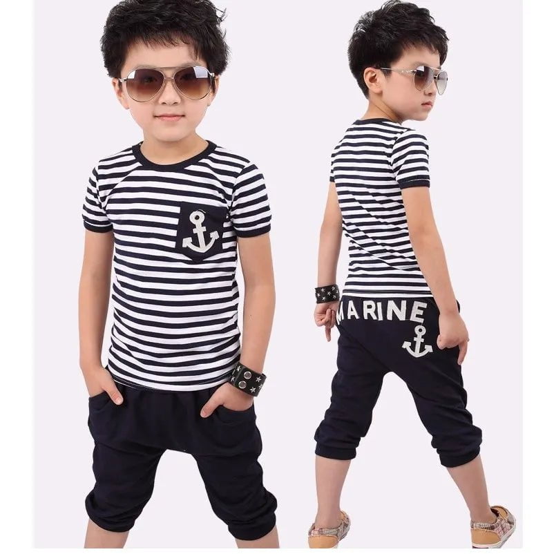 Storazone 2022 Summer Baby Boys Clothes Sets Stripe T-Shirts Hot Shorts Harem Pant Suit Children Clothing Kids Sport Suits Marine Sailor