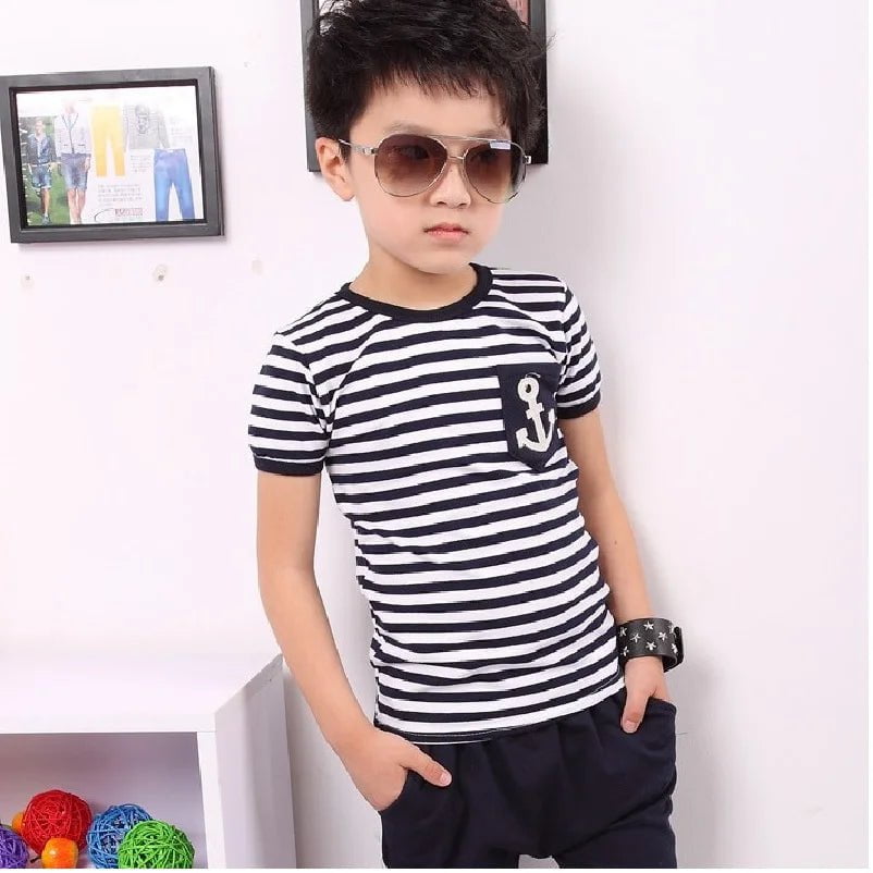 Storazone 2022 Summer Baby Boys Clothes Sets Stripe T-Shirts Hot Shorts Harem Pant Suit Children Clothing Kids Sport Suits Marine Sailor