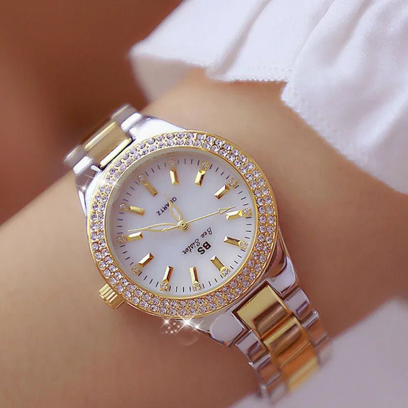 Storazone 2023 Ladies Wrist Watches Dress Gold Watch Women Crystal Diamond Watches Stainless Steel Silver Clock Women Montre Femme 2022