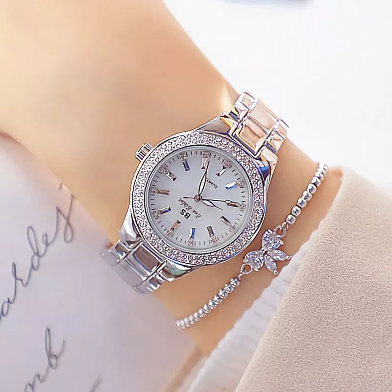 Storazone 2023 Ladies Wrist Watches Dress Gold Watch Women Crystal Diamond Watches Stainless Steel Silver Clock Women Montre Femme 2022