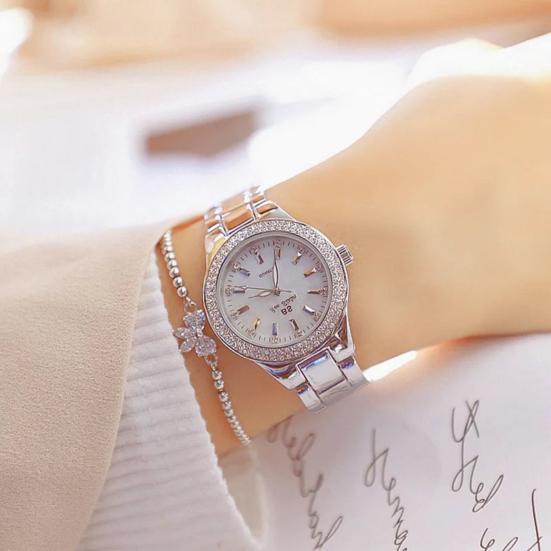 Storazone 2023 Ladies Wrist Watches Dress Gold Watch Women Crystal Diamond Watches Stainless Steel Silver Clock Women Montre Femme 2022