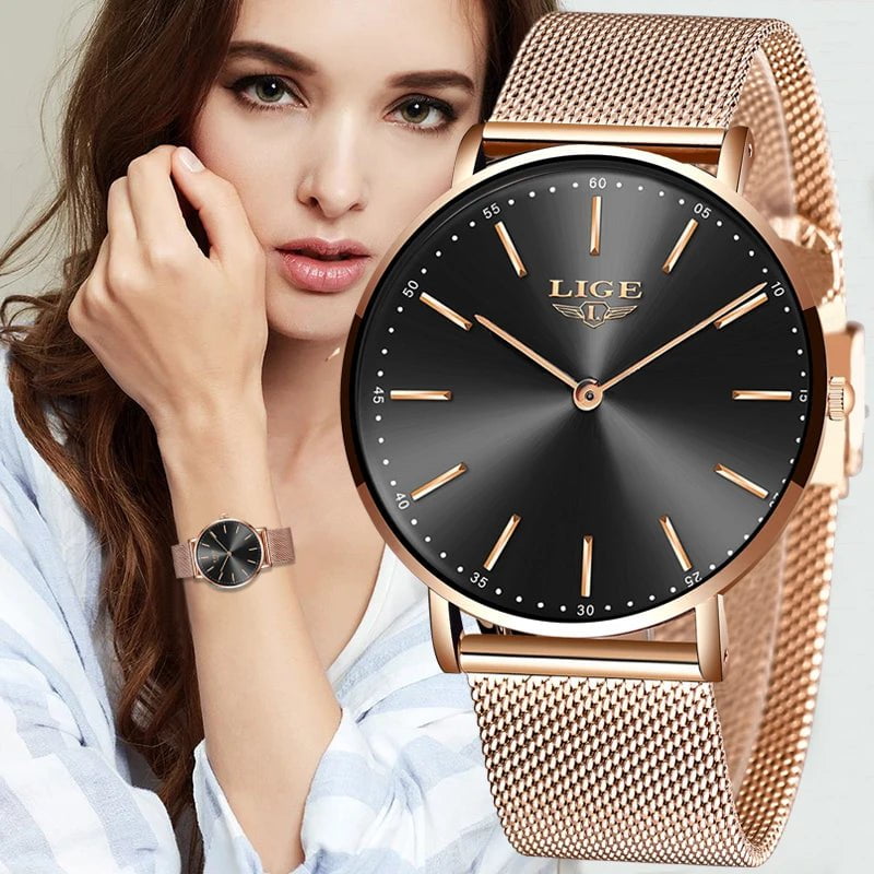 Storazone 2023 LIGE New Rose Gold Women Watch Business Quartz Watch Ladies Top Brand Luxury Female Wrist Watch Girl Clock Relogio Feminin