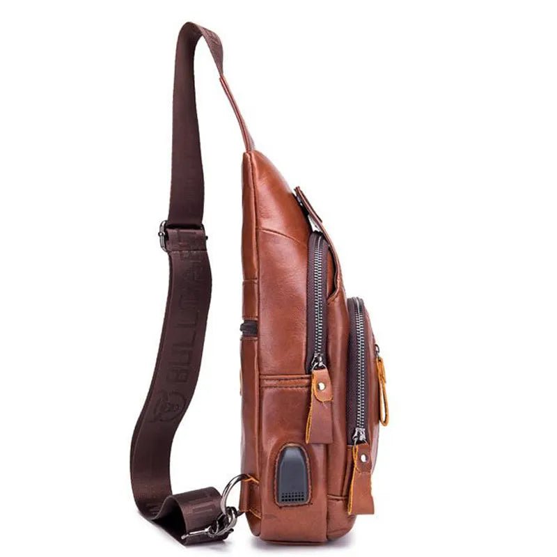 Storazone 2023 new 100% cowhide Leather Casual Fashion Crossbody Chest Bag men's leather bag USB Charging Travel Shoulder Bag Daypack Male