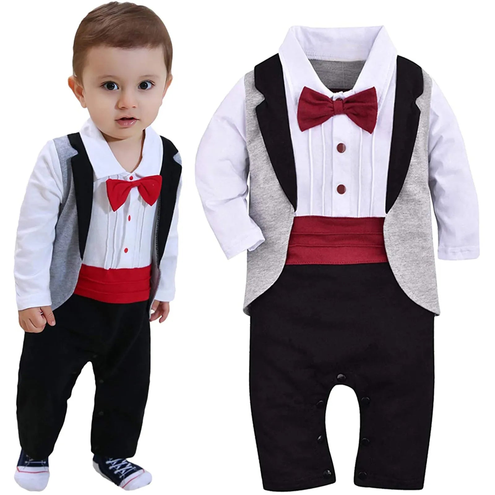 Storazone 2023 New Baby Boys Clothes In Spring And Autumn Baby Pure Cotton Romper Gentleman Bow Tie Piece Jumper Long Sleeve Baby Clothing