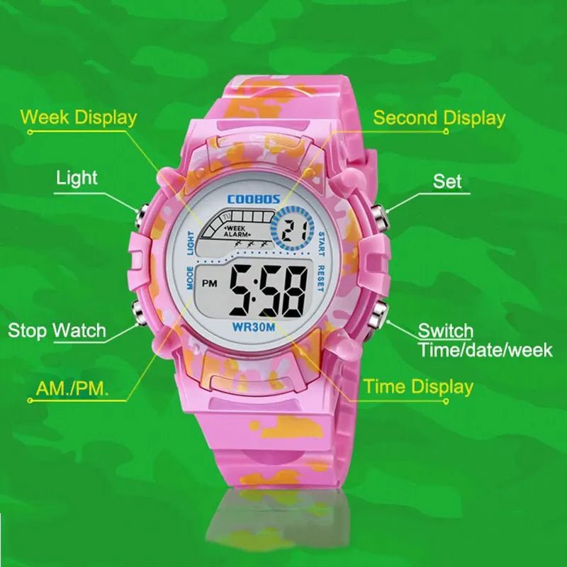 Storazone 2023 New Boys Sports Military Kids Digital Watches Student Childrens Watch Fashion Luminous LED Alarm Camouflage Girls Clock