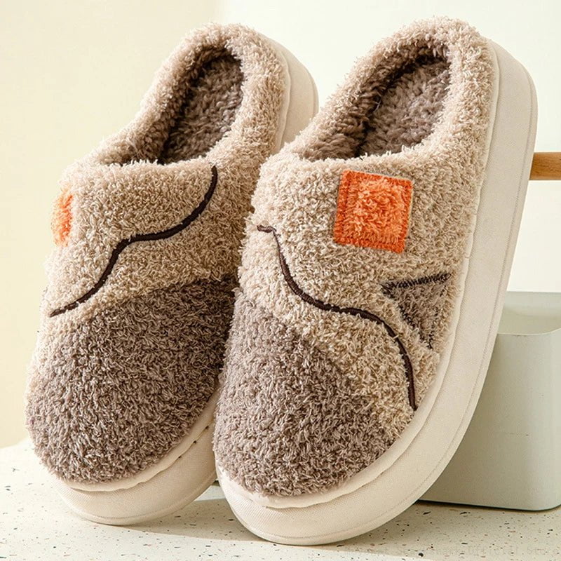 Storazone 2023 New Winter Fulffy Fur Slippers Men Plush Fleece Flat Slippers Sweet Thick Soled Indoor Cotton Slippers For Couple Shoes