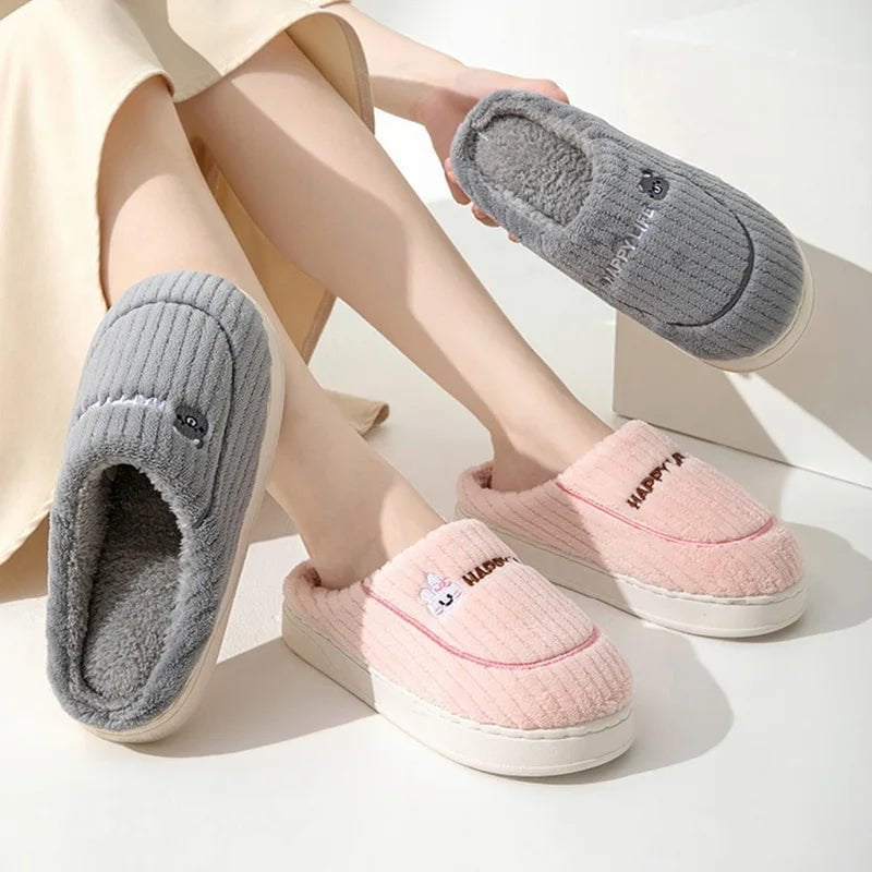 Storazone 2023 New Winter Fulffy Fur Slippers Men Plush Fleece Flat Slippers Sweet Thick Soled Indoor Cotton Slippers For Couple Shoes