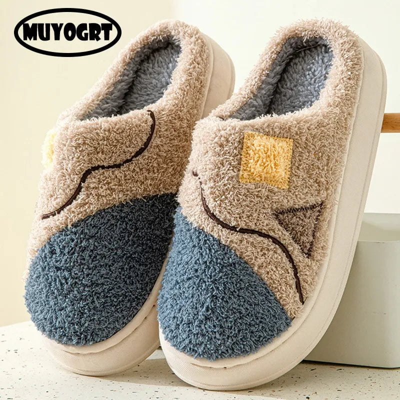 Storazone 2023 New Winter Fulffy Fur Slippers Men Plush Fleece Flat Slippers Sweet Thick Soled Indoor Cotton Slippers For Couple Shoes