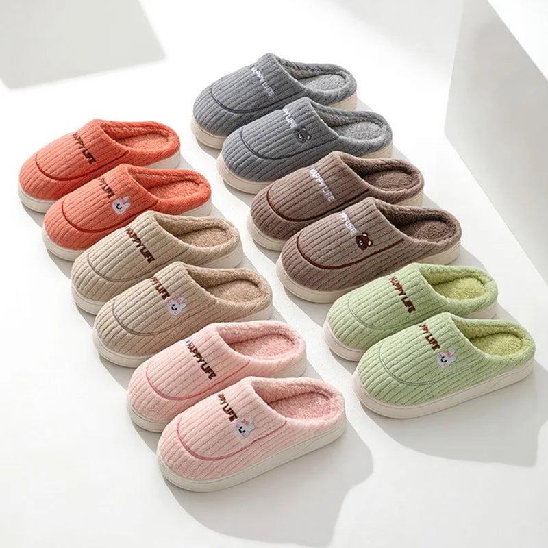 Storazone 2023 New Winter Fulffy Fur Slippers Men Plush Fleece Flat Slippers Sweet Thick Soled Indoor Cotton Slippers For Couple Shoes