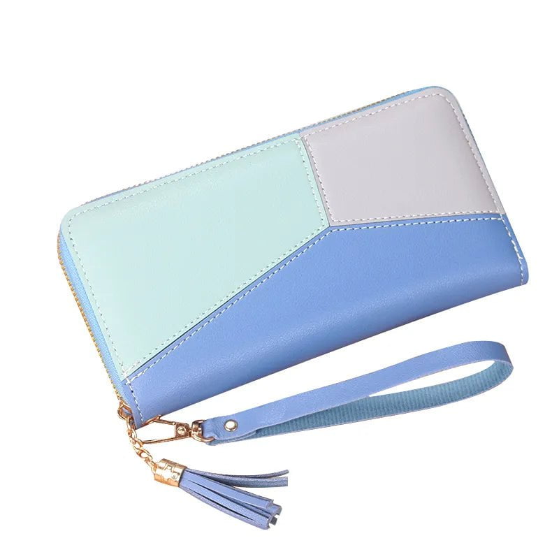 Storazone 2023 New Women's Wallet Long Contrast Panel Zipper Tassel Large Capacity Wallet Mobile Case