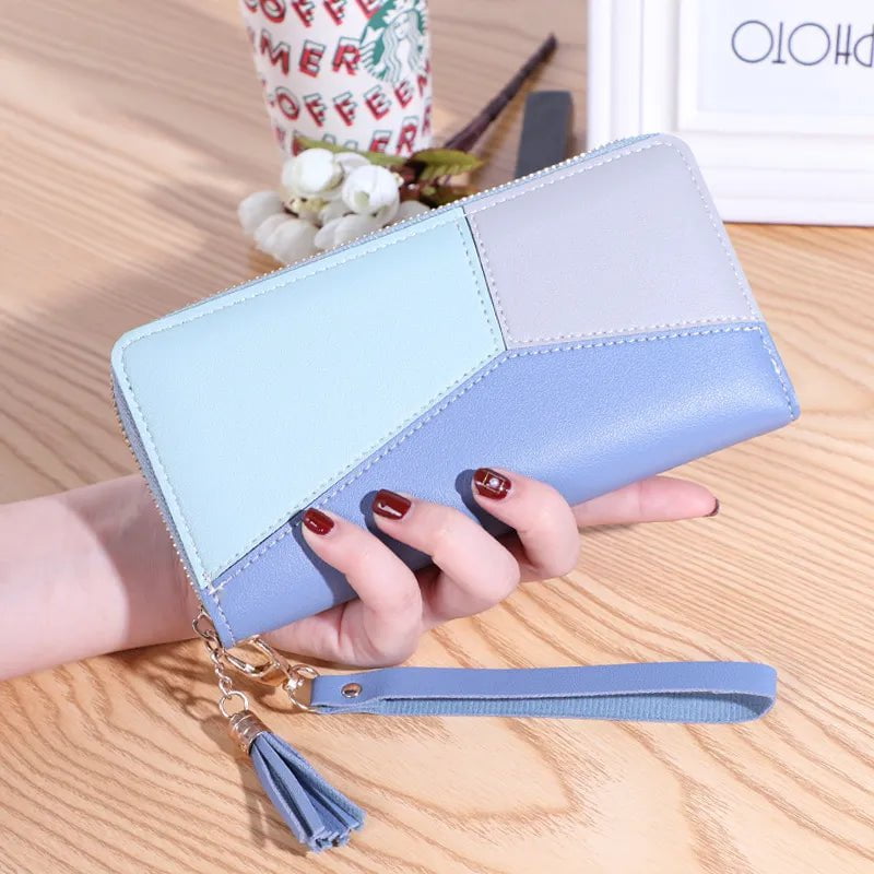 Storazone 2023 New Women's Wallet Long Contrast Panel Zipper Tassel Large Capacity Wallet Mobile Case