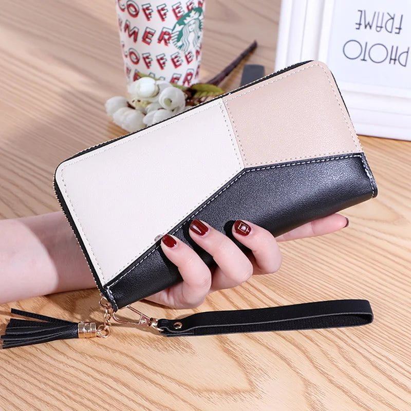 Storazone 2023 New Women's Wallet Long Contrast Panel Zipper Tassel Large Capacity Wallet Mobile Case