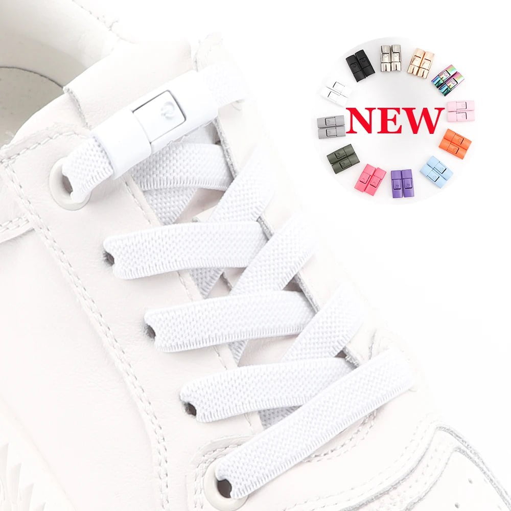 Storazone 2023 No Tie Shoe laces Press Lock Shoelaces without ties Elastic Laces Sneaker Kids Adult 8MM Widened Flat Shoelace for Shoes