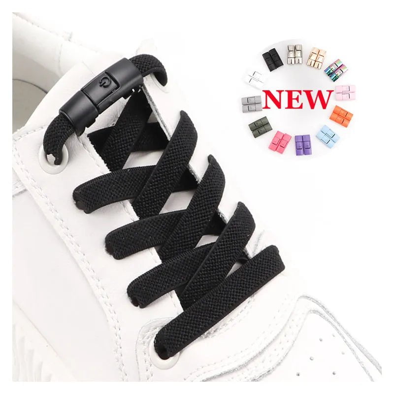 Storazone 2023 No Tie Shoe laces Press Lock Shoelaces without ties Elastic Laces Sneaker Kids Adult 8MM Widened Flat Shoelace for Shoes