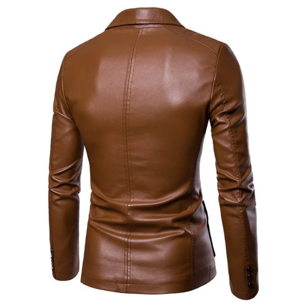 Storazone 2023 Spring Autumn Fashion New Men's Lapel Leather Dress Suit Coat / Male Business Casual Pu Blazers Jacket