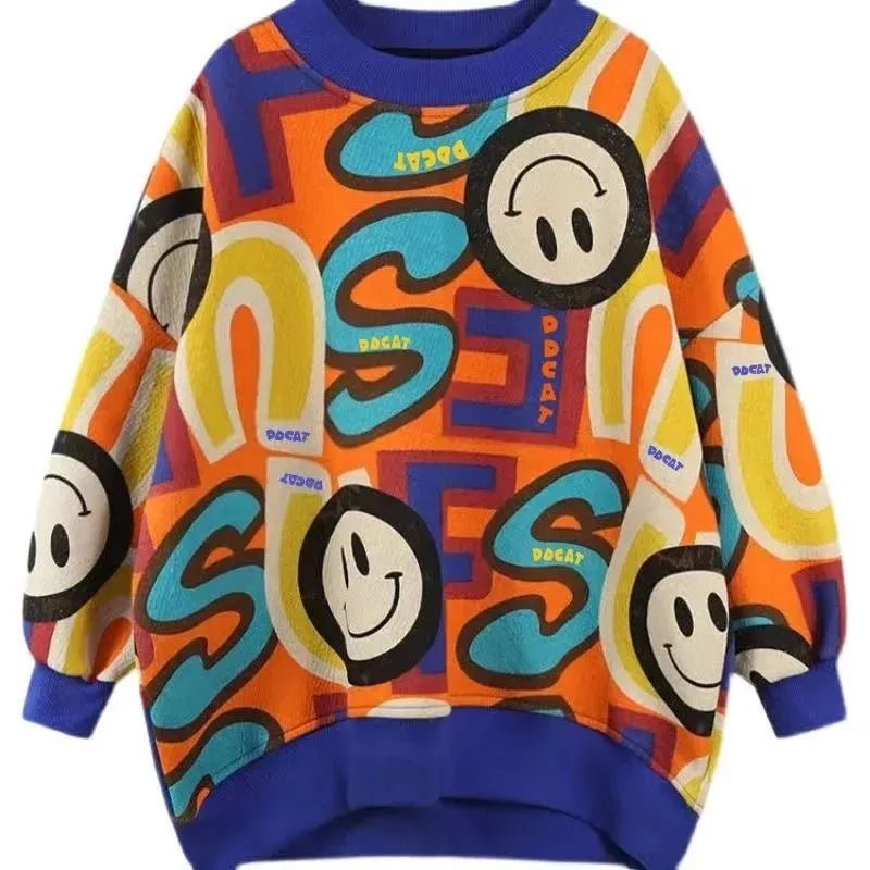 Storazone 2023 Spring Autumn New Boys Top Long Sleeve Cotton Clothes Children Girls Cartoon Smile Pattern Children's Fashion Sweatshirt