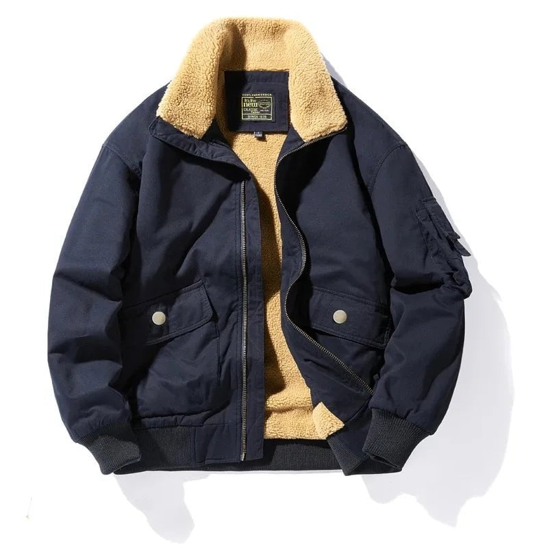Storazone 2023 Winter Mens Pilot Jackets Cotton Fabric Fleece Liner Parkas Male Big Pockets Cargo Jacket Windbreaker Outwear Coats