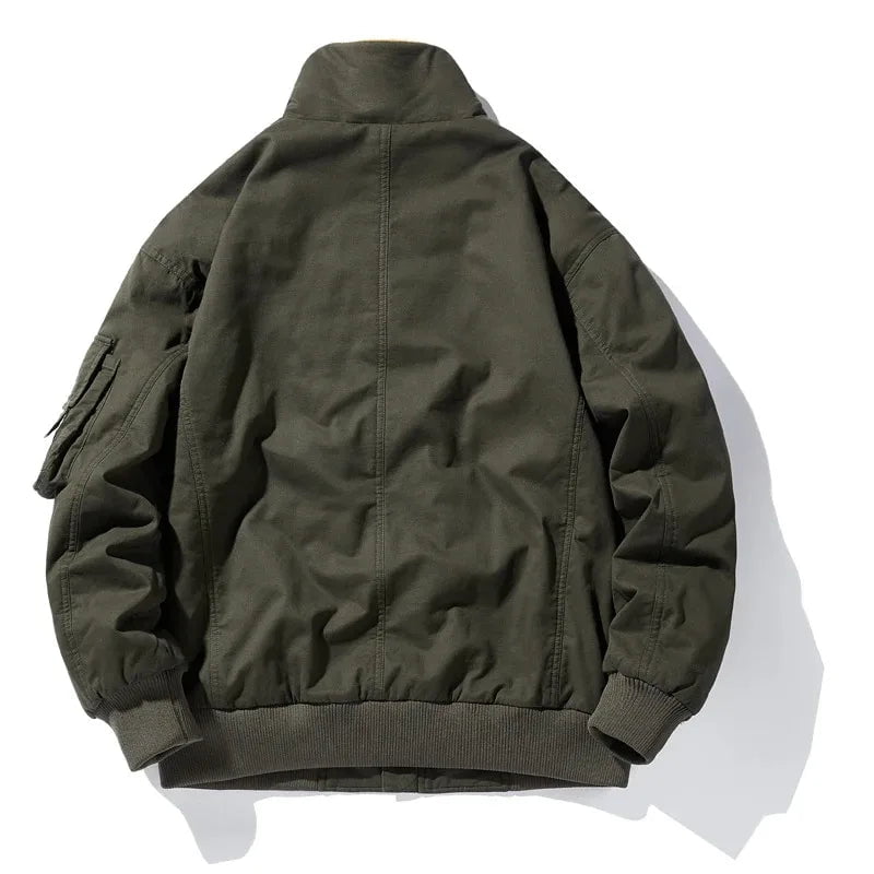 Storazone 2023 Winter Mens Pilot Jackets Cotton Fabric Fleece Liner Parkas Male Big Pockets Cargo Jacket Windbreaker Outwear Coats