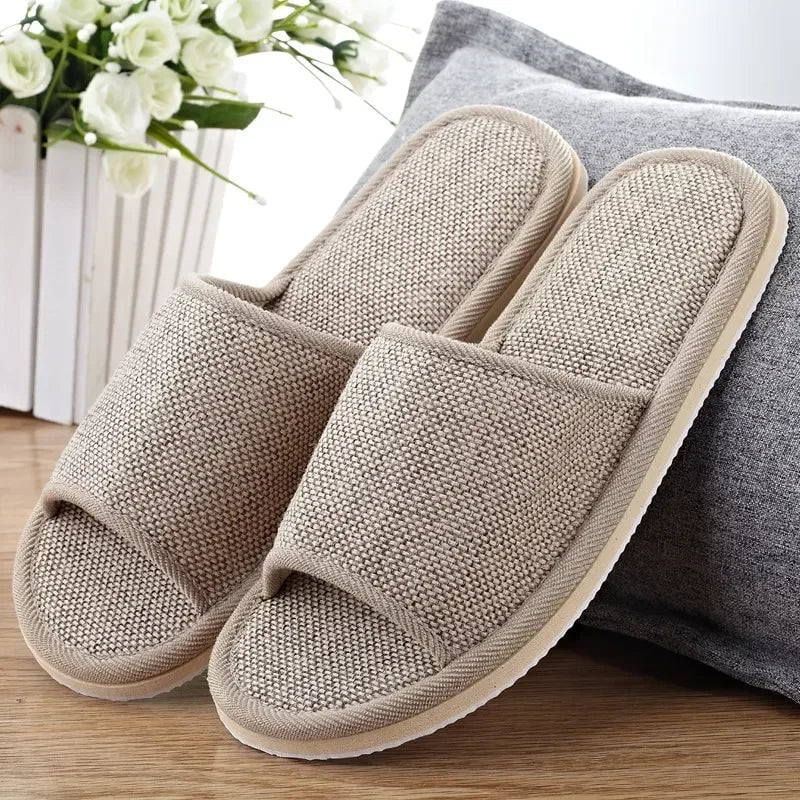 Storazone 2024 New Linen Shoes Women And Men Household Slippers Indoor Floor Shoes Summer Women's Mute Slippers Sandals Slippers