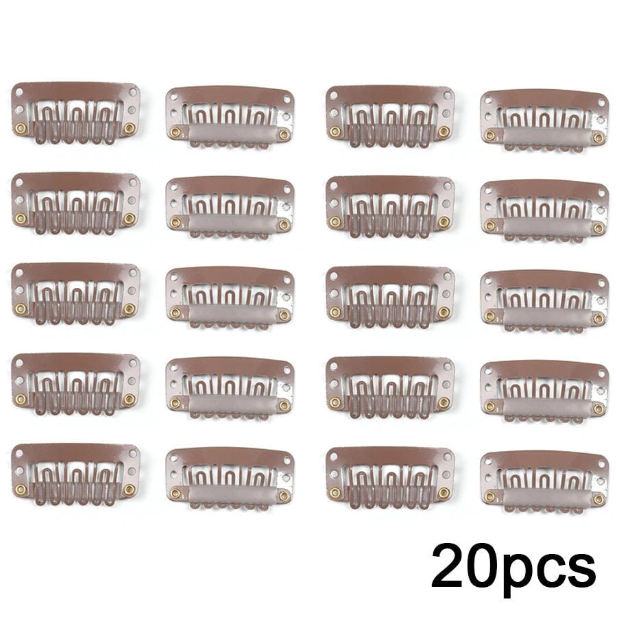 Storazone 20pcs dark brown Alileader 20Pcs/Lot Clip In Hair Extension Wig Clips For Human Hair Bangs Snap Hair Clips For Extensions Metal Comb For Closure