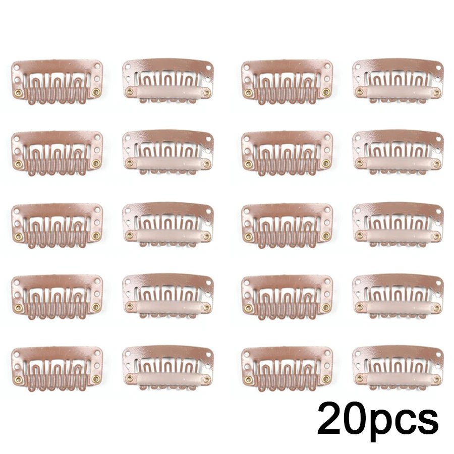 Storazone 20pcs light brown Alileader 20Pcs/Lot Clip In Hair Extension Wig Clips For Human Hair Bangs Snap Hair Clips For Extensions Metal Comb For Closure