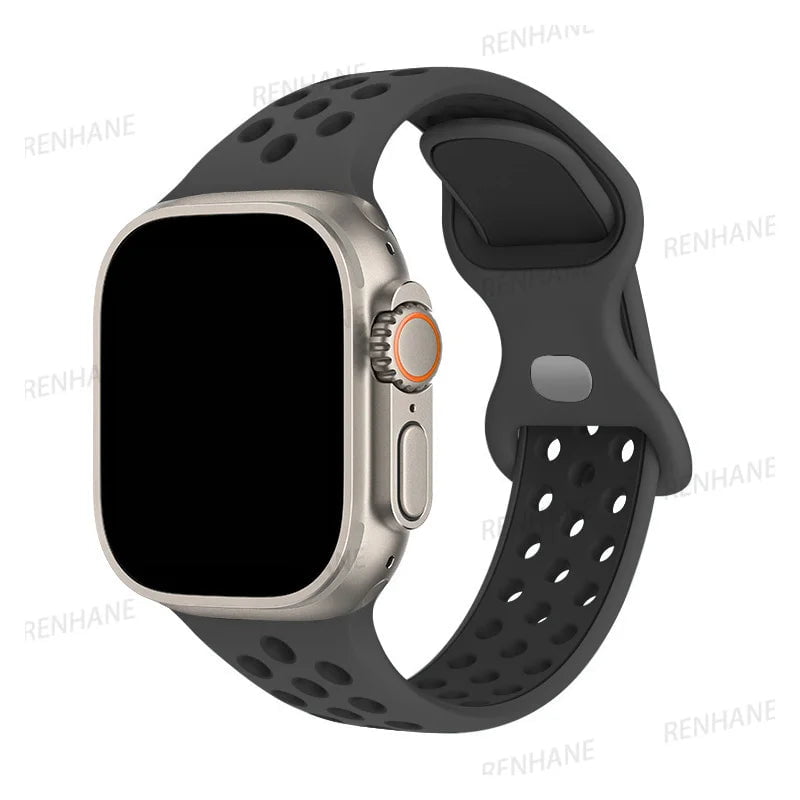 Storazone 21 Dark Grey Black / 38mm 40mm 41mm Silicone Strap For Apple Watch band 8 7 45mm 41mm 49 44mm 42mm 40mm 38mm Breathable Wristband For iWatch series 6 5 4 3 SE Ultra