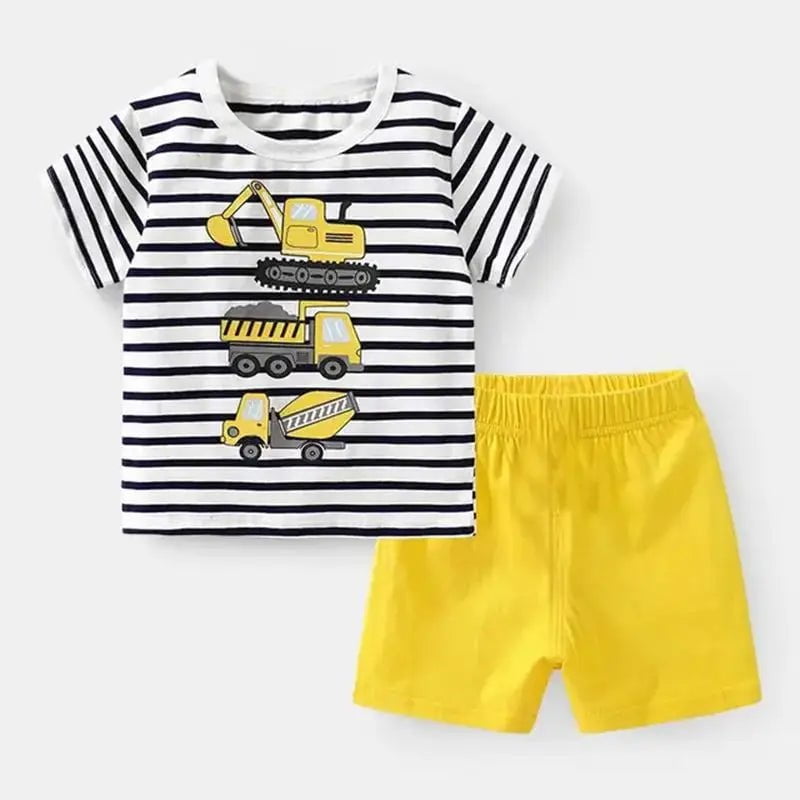 Storazone 211-P43 / 6M Summer Cartoon Print Kids Boys Clothes Sleeveless Tops+ Shorts 2pcs/set Baby Girls Vest Clothing Set Children Cotton Sport Suit