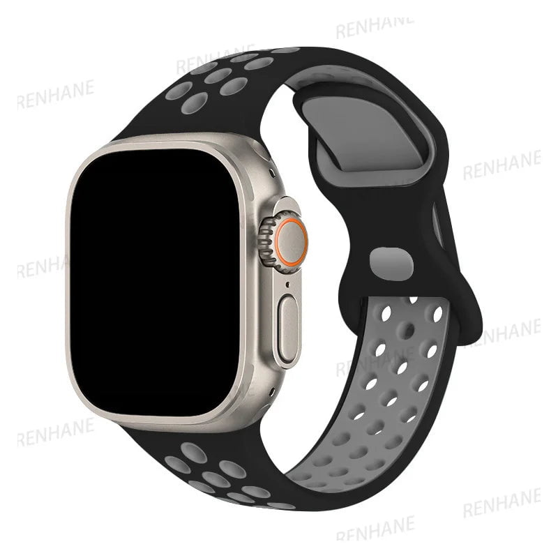 Storazone 22 Black Grey / 38mm 40mm 41mm Silicone Strap For Apple Watch band 8 7 45mm 41mm 49 44mm 42mm 40mm 38mm Breathable Wristband For iWatch series 6 5 4 3 SE Ultra