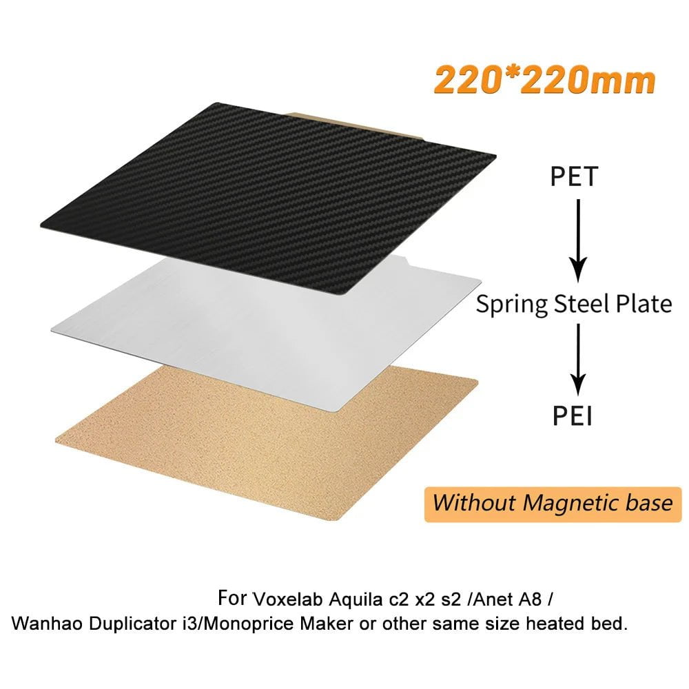 Storazone 220-no Magnetic Base / CHINA Double Side PET Carbon Fiber+PEI Spring Steel Sheet PEI Magnetic Build Plate 180/220/235/310/350 Heatbed for Ender 3 p1p Upgrade