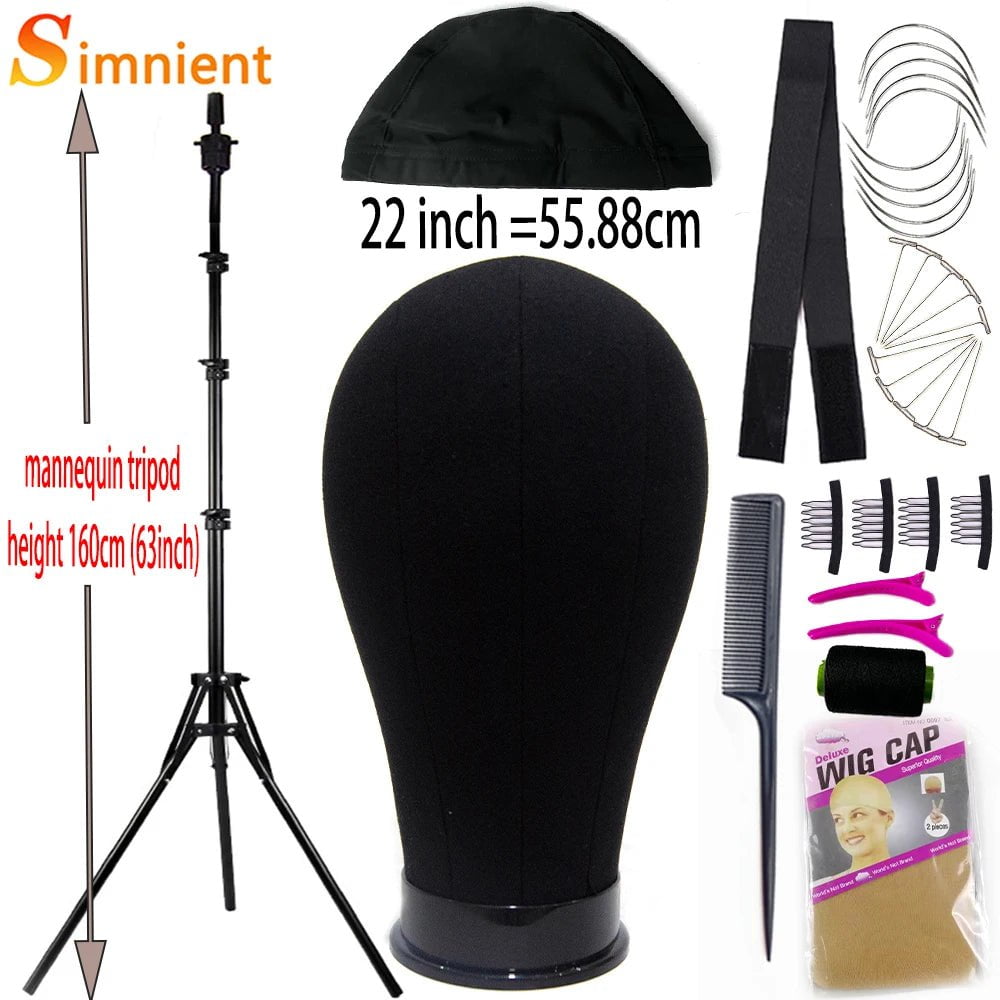 Storazone 22black with 160cm Training Mannequin Head Canvas Block Head Display Styling Mannequin Manikin Head WigTripod Stand Free Get T Pins Wig Install Kit