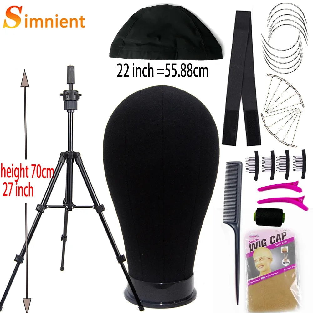 Storazone 22black with 70cm Training Mannequin Head Canvas Block Head Display Styling Mannequin Manikin Head WigTripod Stand Free Get T Pins Wig Install Kit