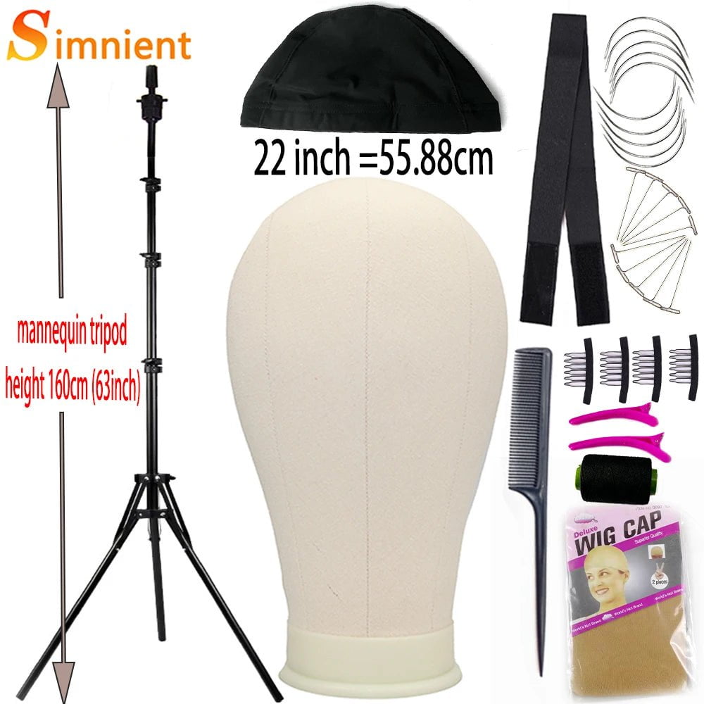 Storazone 22white with 160cm Training Mannequin Head Canvas Block Head Display Styling Mannequin Manikin Head WigTripod Stand Free Get T Pins Wig Install Kit