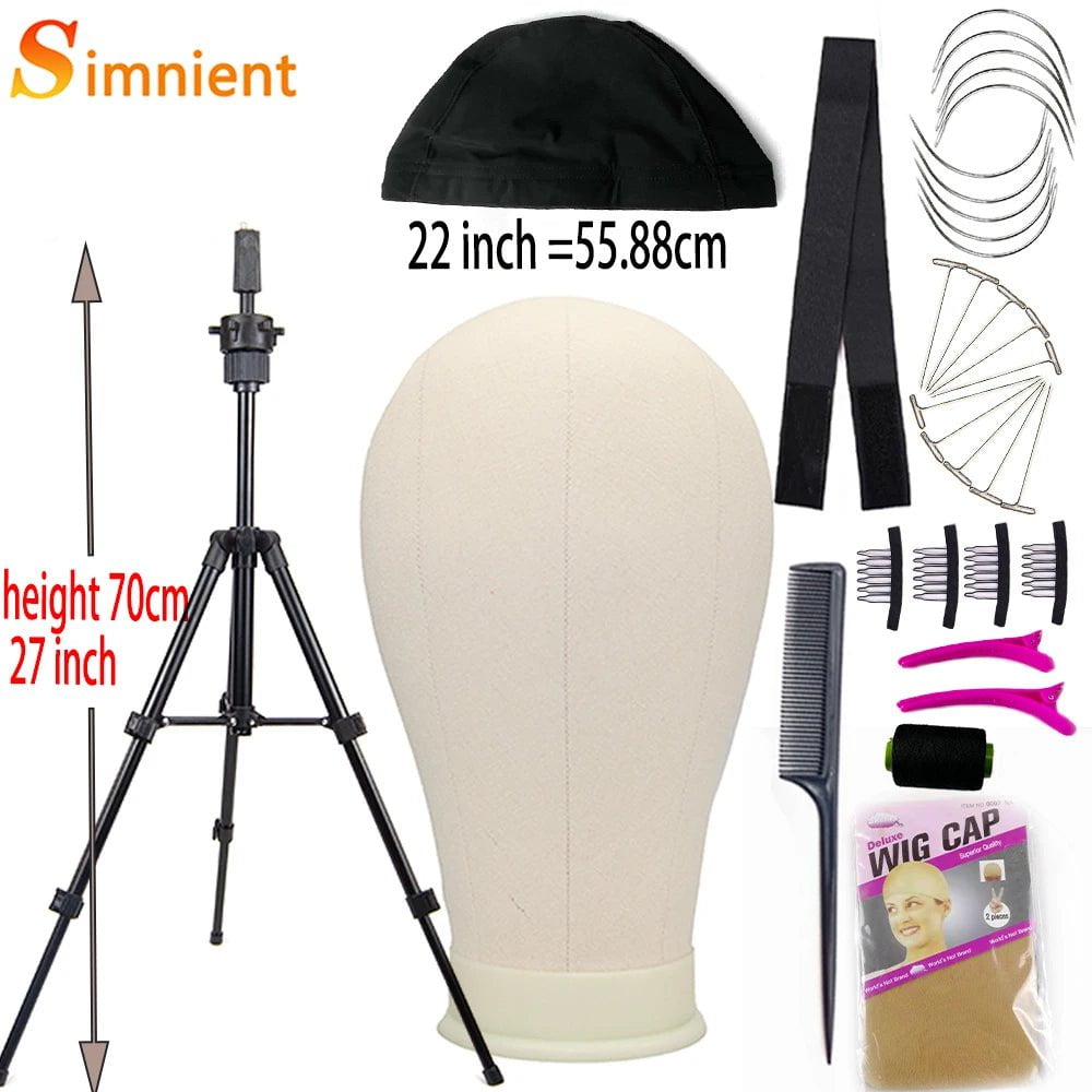 Storazone 22white with 70cm Training Mannequin Head Canvas Block Head Display Styling Mannequin Manikin Head WigTripod Stand Free Get T Pins Wig Install Kit