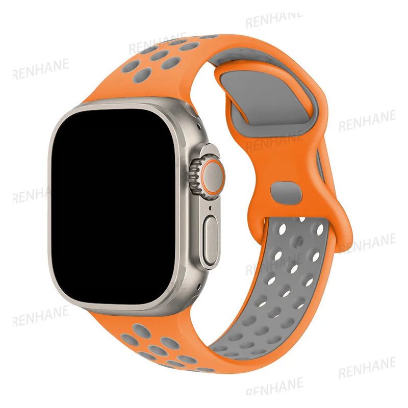 Storazone 23 Orange Grey / 38mm 40mm 41mm Silicone Strap For Apple Watch band 8 7 45mm 41mm 49 44mm 42mm 40mm 38mm Breathable Wristband For iWatch series 6 5 4 3 SE Ultra