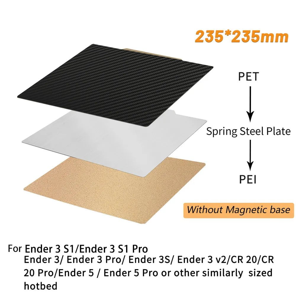 Storazone 235-no Magnetic Base / CHINA Double Side PET Carbon Fiber+PEI Spring Steel Sheet PEI Magnetic Build Plate 180/220/235/310/350 Heatbed for Ender 3 p1p Upgrade