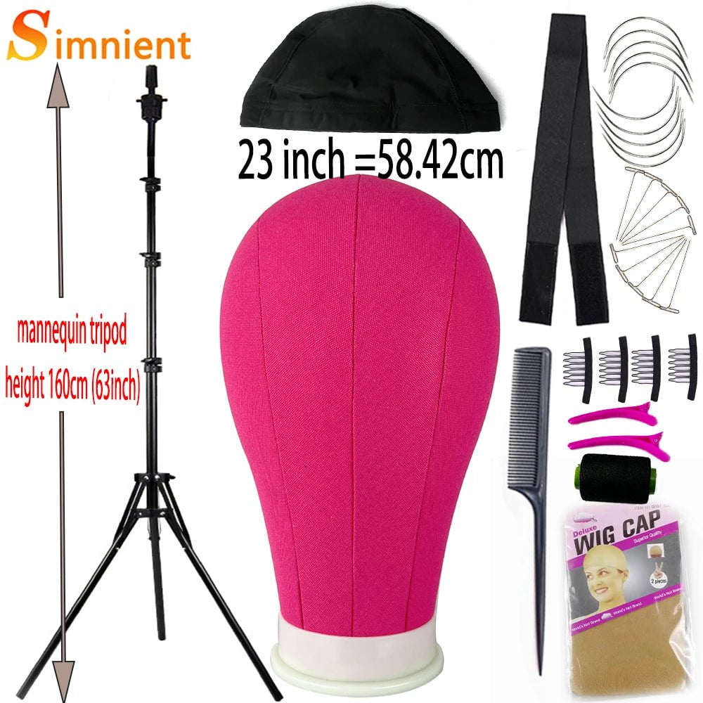 Storazone 23red with 160cm Training Mannequin Head Canvas Block Head Display Styling Mannequin Manikin Head WigTripod Stand Free Get T Pins Wig Install Kit