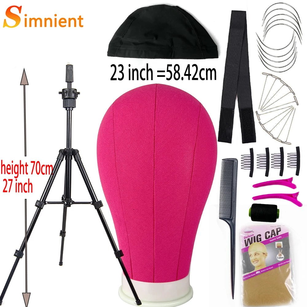 Storazone 23red with 70cm Training Mannequin Head Canvas Block Head Display Styling Mannequin Manikin Head WigTripod Stand Free Get T Pins Wig Install Kit