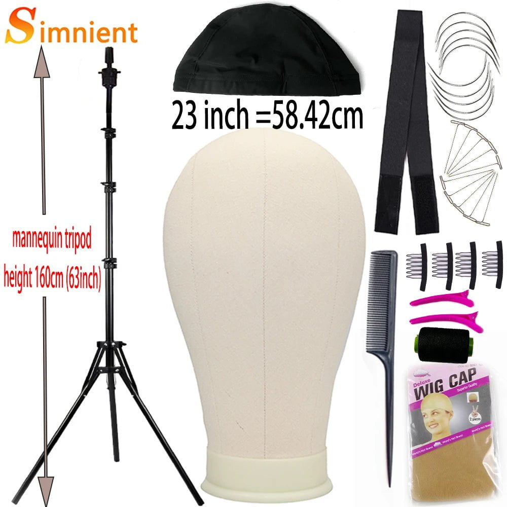 Storazone 23white with 160cm Training Mannequin Head Canvas Block Head Display Styling Mannequin Manikin Head WigTripod Stand Free Get T Pins Wig Install Kit