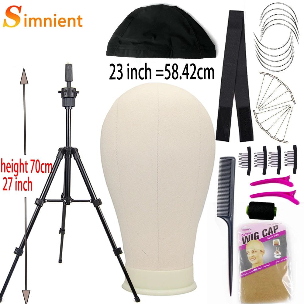 Storazone 23white with 70cm Training Mannequin Head Canvas Block Head Display Styling Mannequin Manikin Head WigTripod Stand Free Get T Pins Wig Install Kit