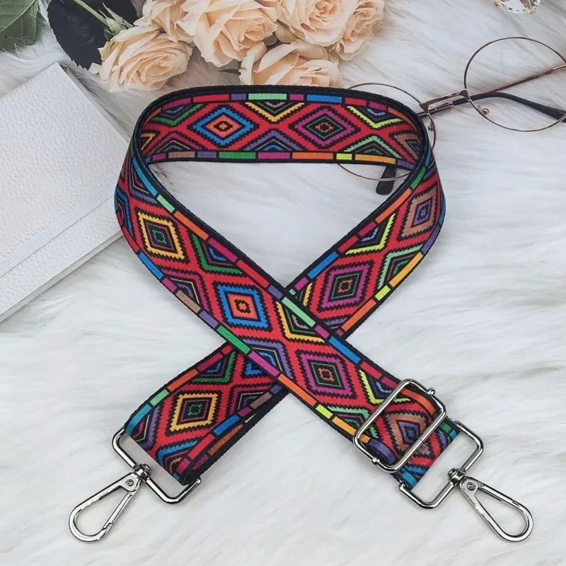 Storazone 24 / Gold buckle Women Colorful Fabric Shoulder Strap Lady Bag Accessories Adjustable Removable Wide Shoulder Crossbody Messenger Nylon Bag Strap